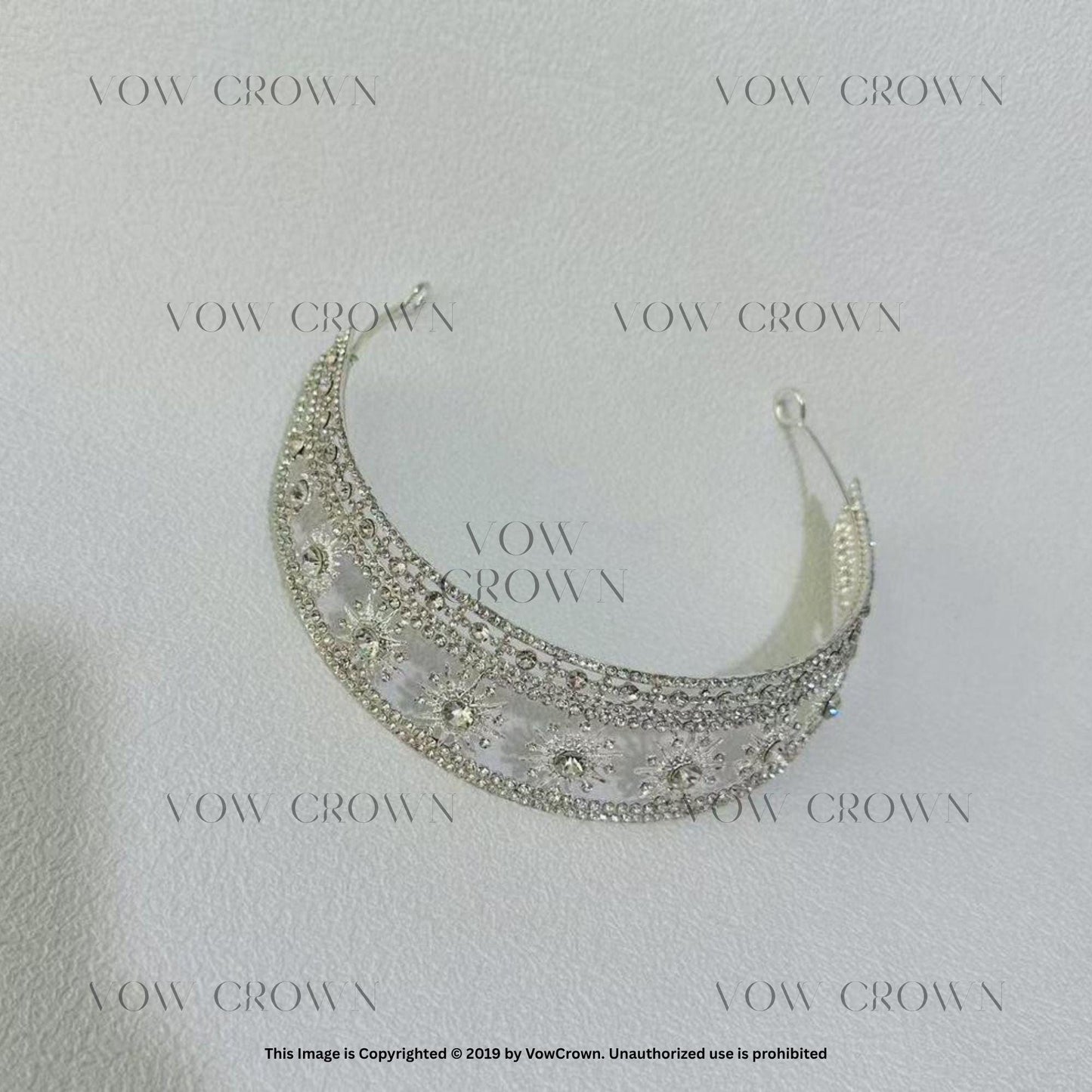 Silver Sunburst Tiara: Crystal Star Wedding Crown, Handmade Headpiece