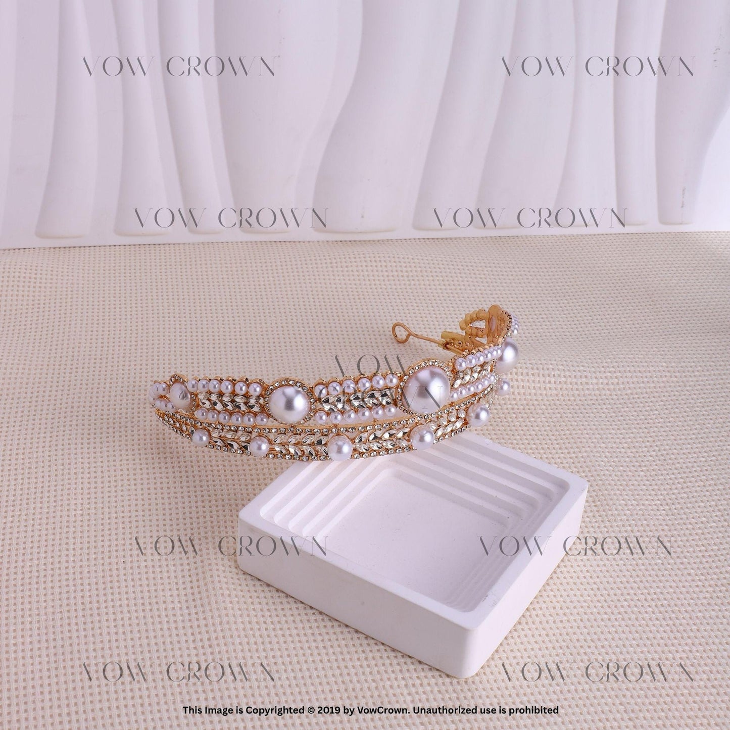 Gold Pearl Bridal Tiara: Rhinestone Wedding Crown