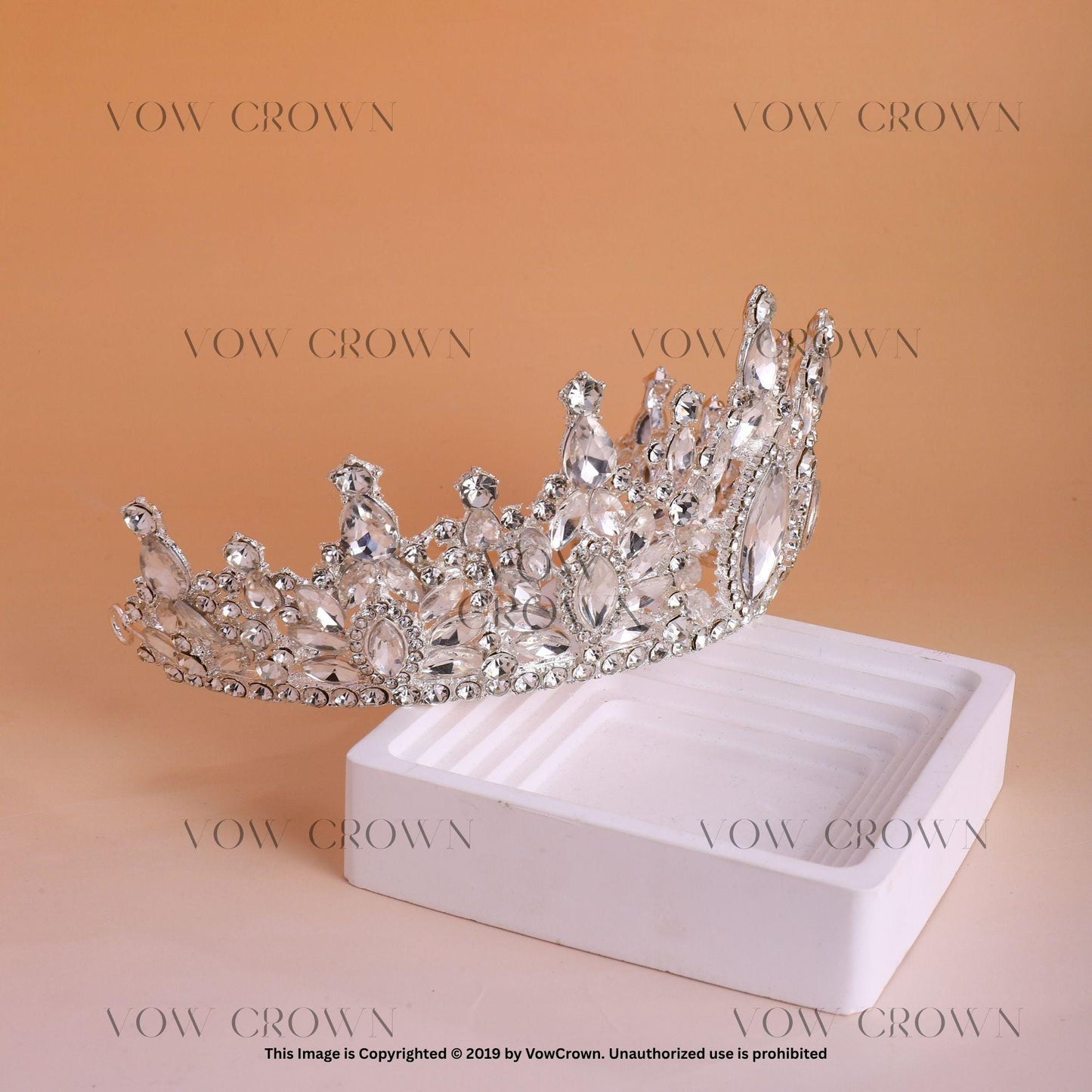 Silver Rhinestone Queen Tiara: Luxury Crystal Bridal Crown