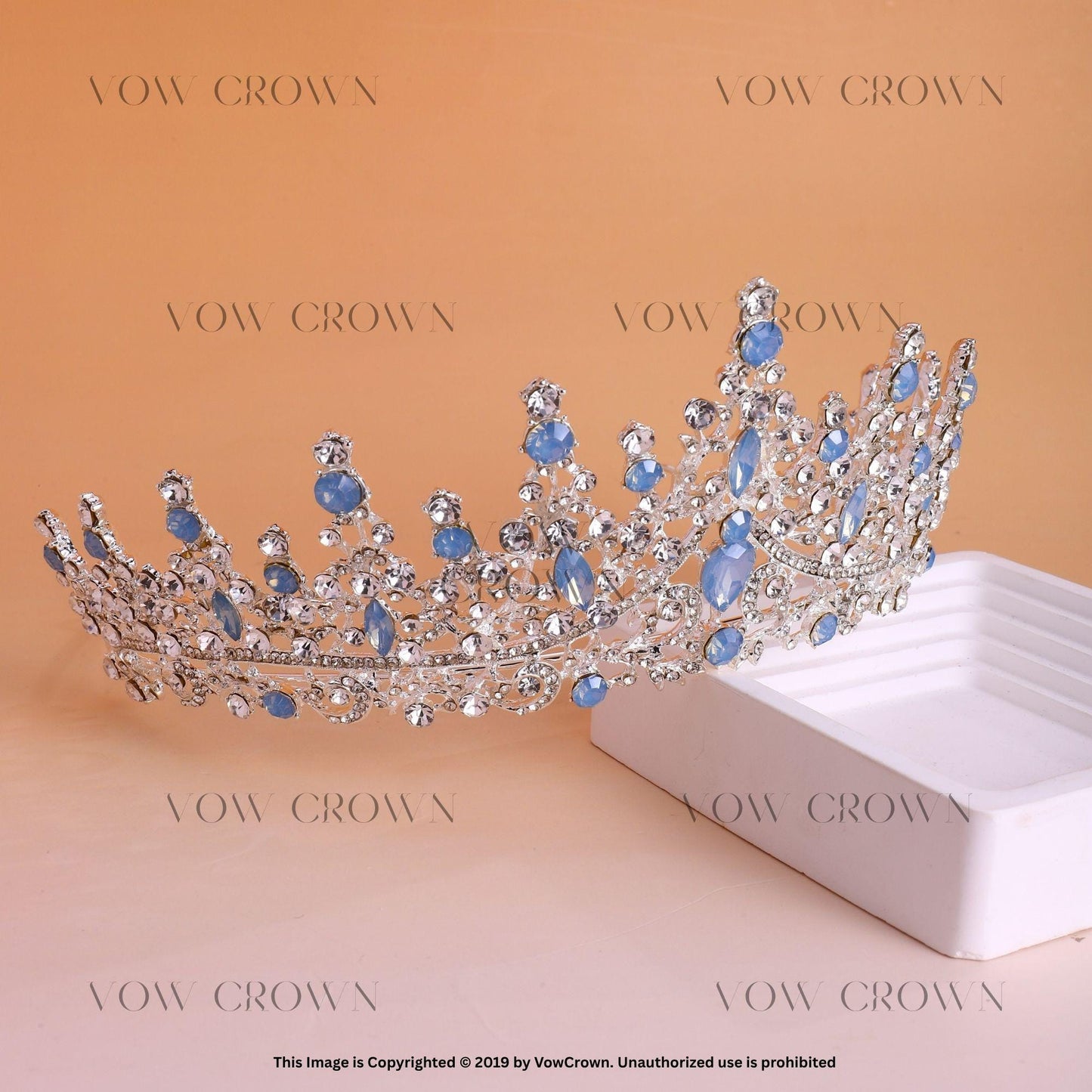 Blue Crystal Silver Tiara Jewelry Set: Bridal Rhinestone Accessories