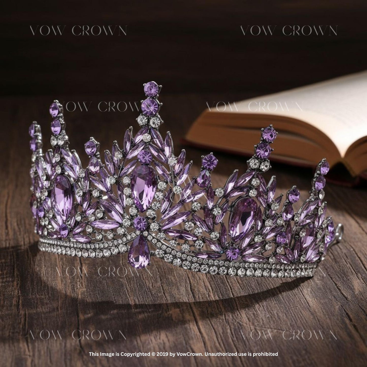 Amethyst Crystal Leaf Tiara - Gold Wedding Queen Crown