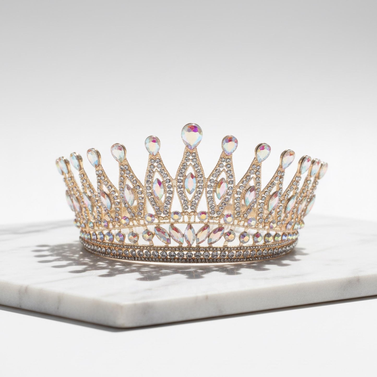 Tall Gold and Green Blue Red Purple AB Rhinestone Tiara | Bridal Tiara Pageant Diadem