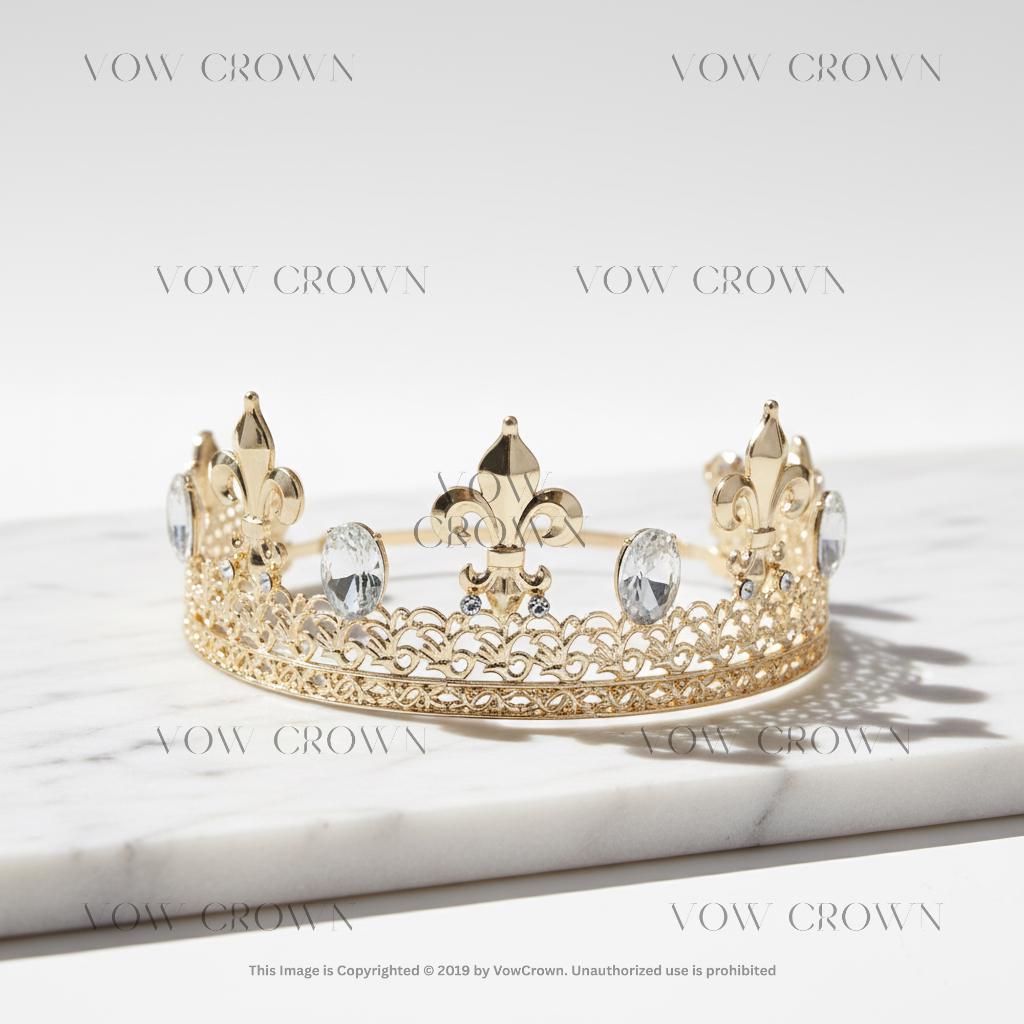 Gold King Crown | Clear Crystals, Regal Baroque Headpiece