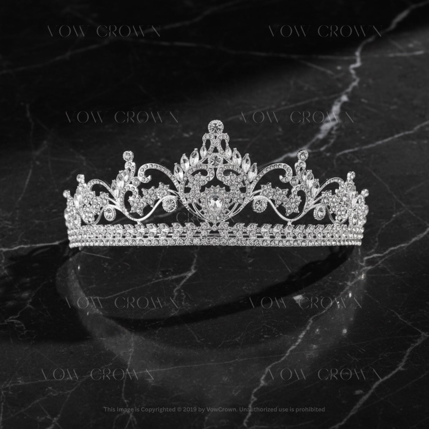 Royal Crystal Bridal Tiara | Silver Wedding Crown with Floral Design | Luxury Vintage Princess Tiara | Queen Bridal Headpiece