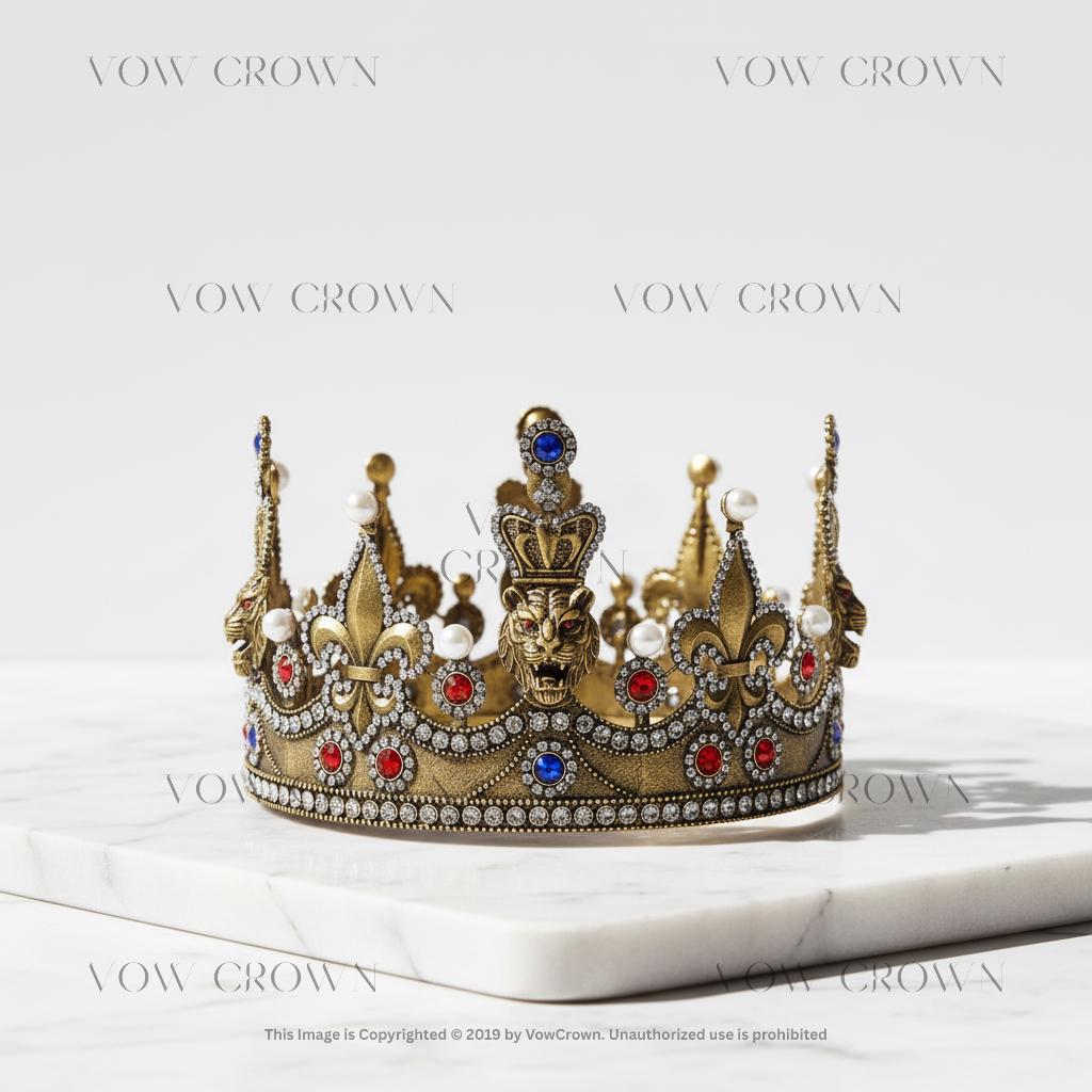 Antique Lion King Crown with Pearls | Gem Medieval Headpiece