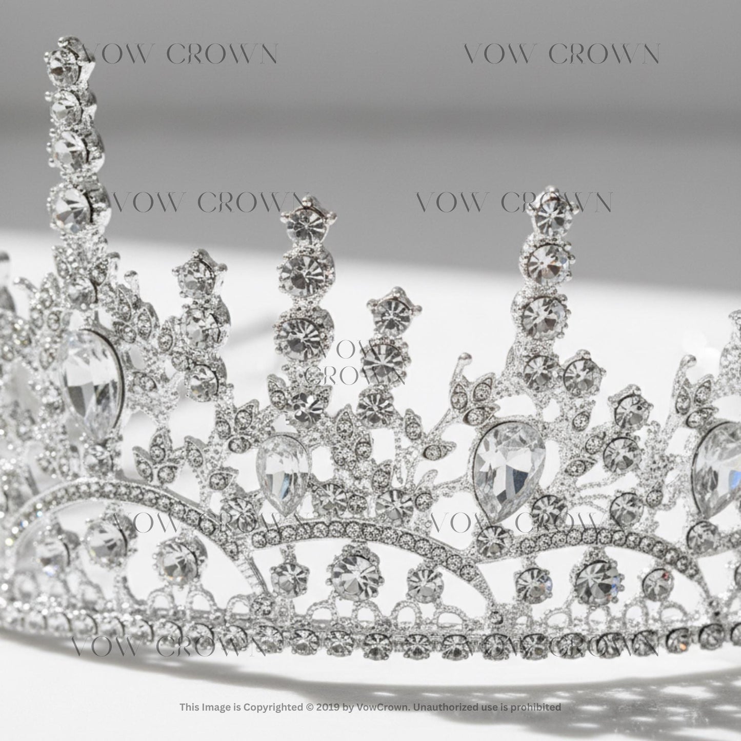 Luxury Silver Crystal Bridal Crown | Tall Royal Wedding Tiara | Full Rhinestone Queen Headpiece