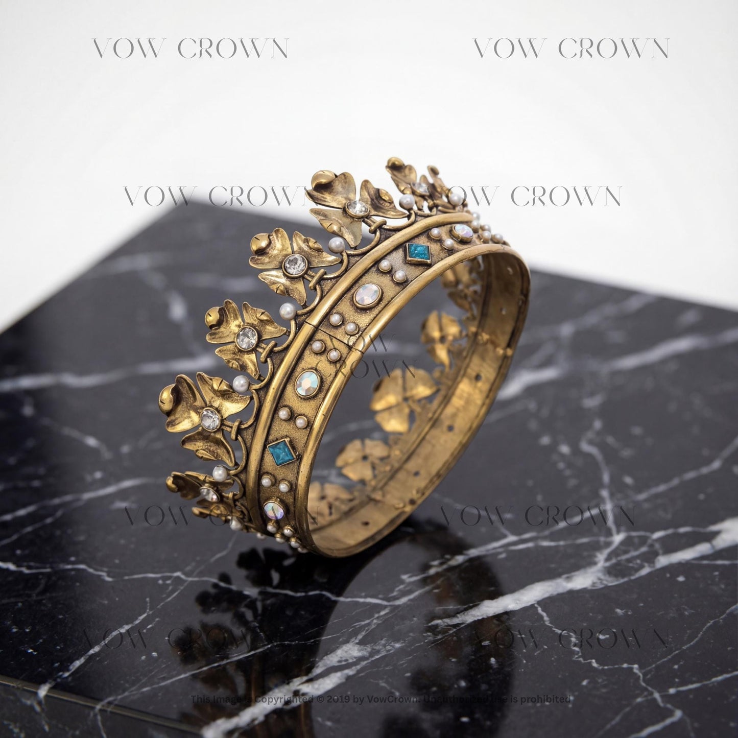 Vintage Gold King Crown: Royal Blue AB Gemstone Costume Tiara