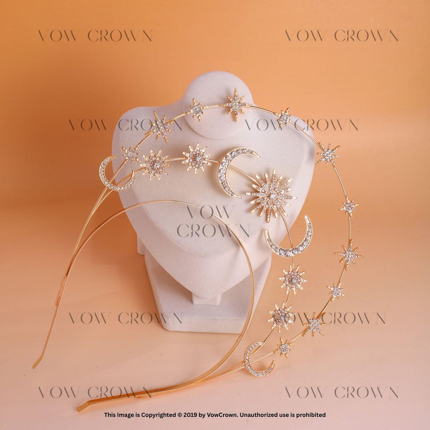 Celestial Moon Star Halo Headband Earrings: Bridal Festival Crown