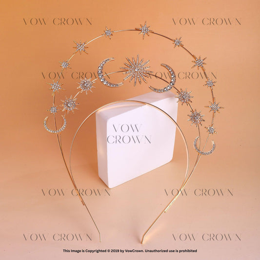 Celestial Moon Star Halo Headband Earrings: Bridal Festival Crown