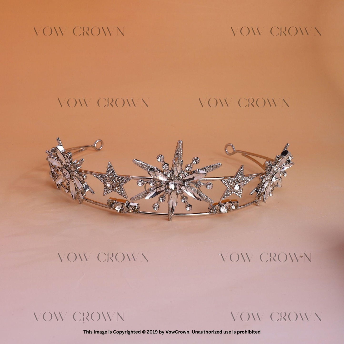 Silver Starburst Tiara: Crystal Celestial Wedding Crown