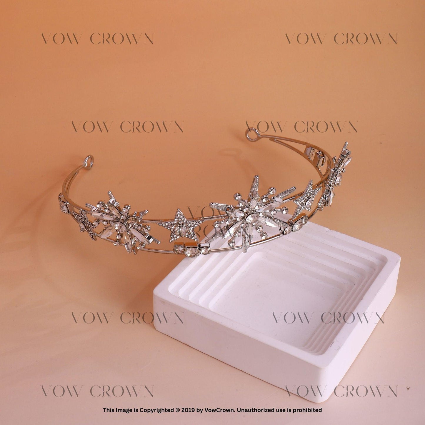 Silver Starburst Tiara: Crystal Celestial Wedding Crown