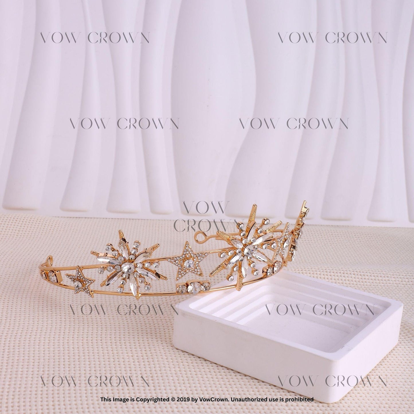 Gold Starburst Crystal Tiara: Celestial Wedding Crown