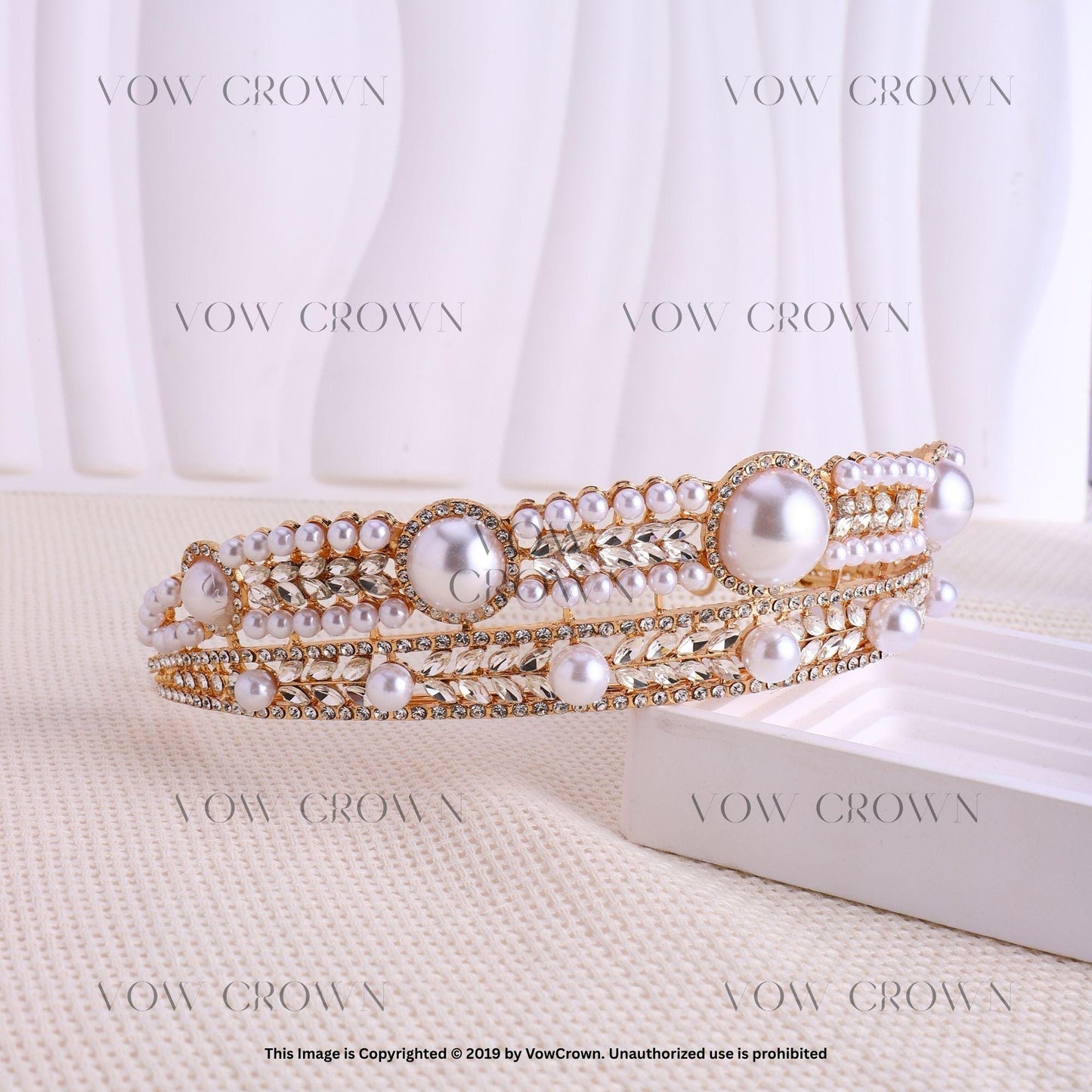 Gold Pearl Bridal Tiara: Rhinestone Wedding Crown