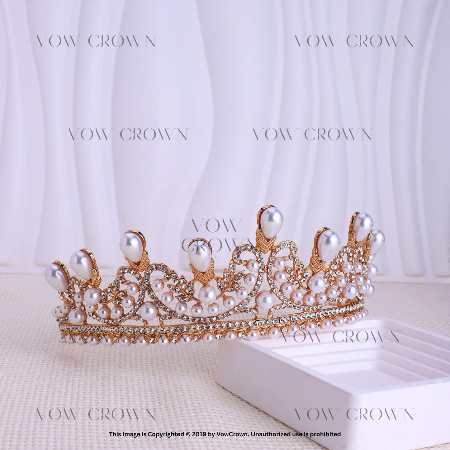 Gold Baroque Pearl Wedding Tiara: Rhinestone Bridal Crown