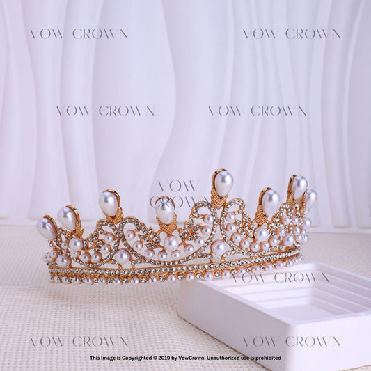 Gold Baroque Pearl Wedding Tiara: Rhinestone Bridal Crown