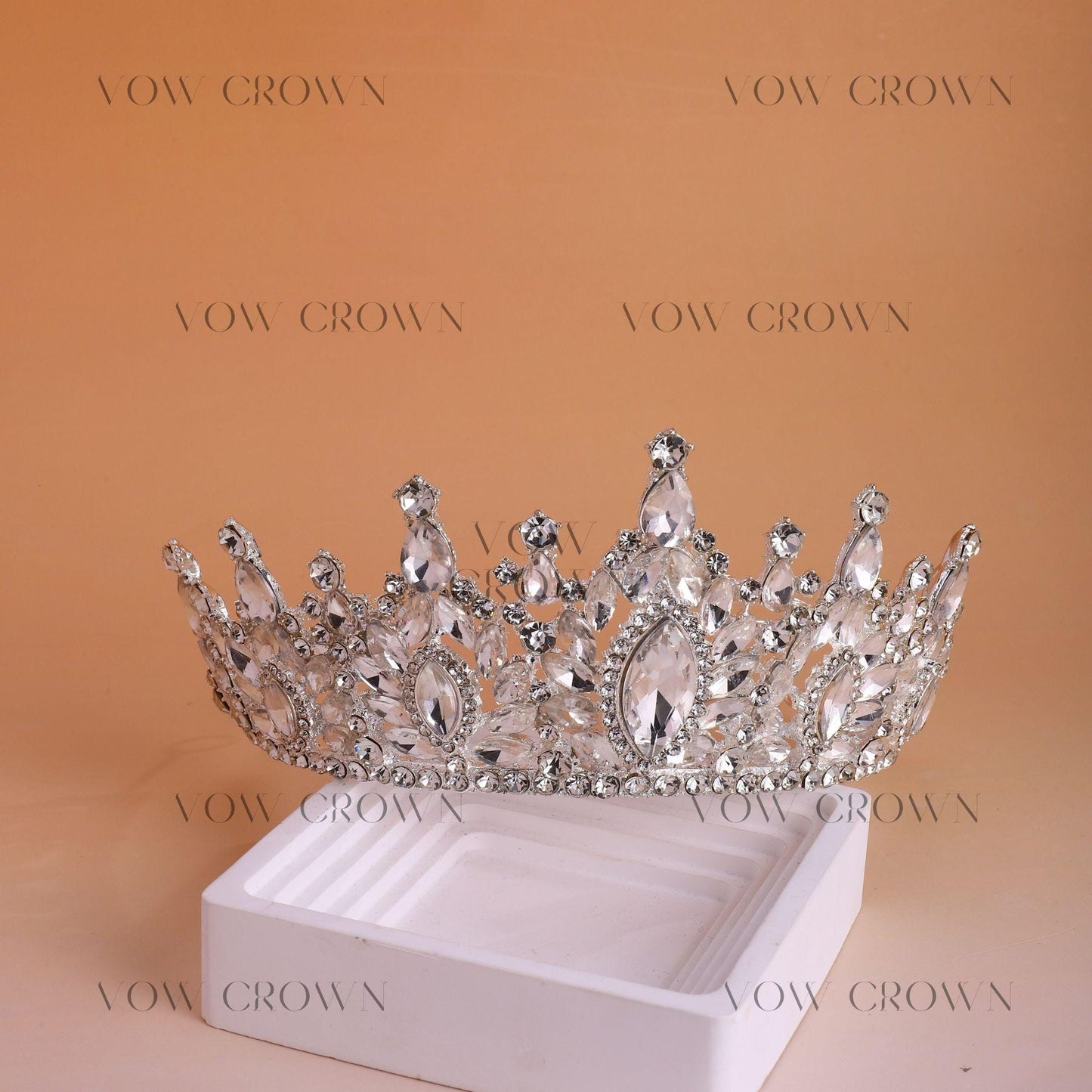 Silver Rhinestone Queen Tiara: Luxury Crystal Bridal Crown