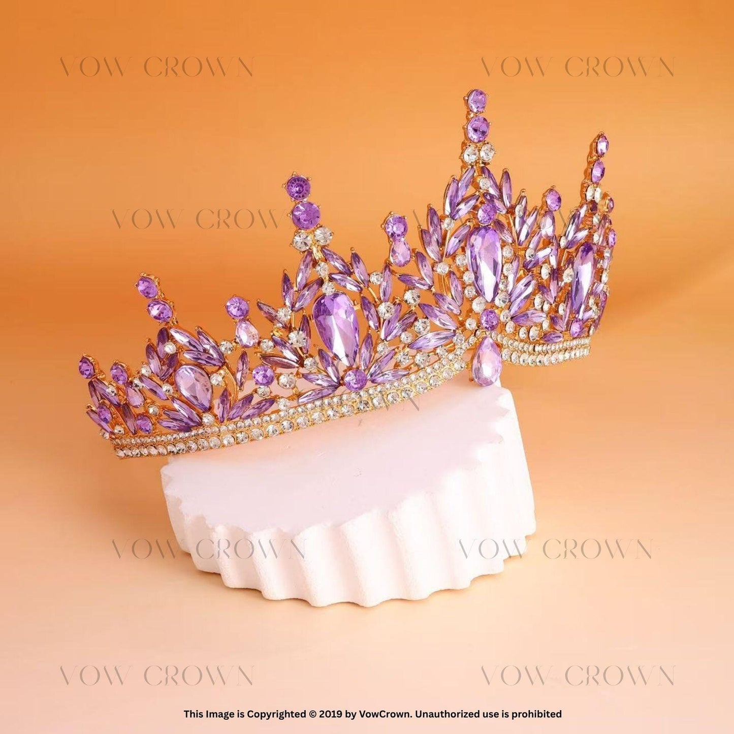 Luxury Lavender Crystal Rhinestone Crown: Gold Queen Tiara