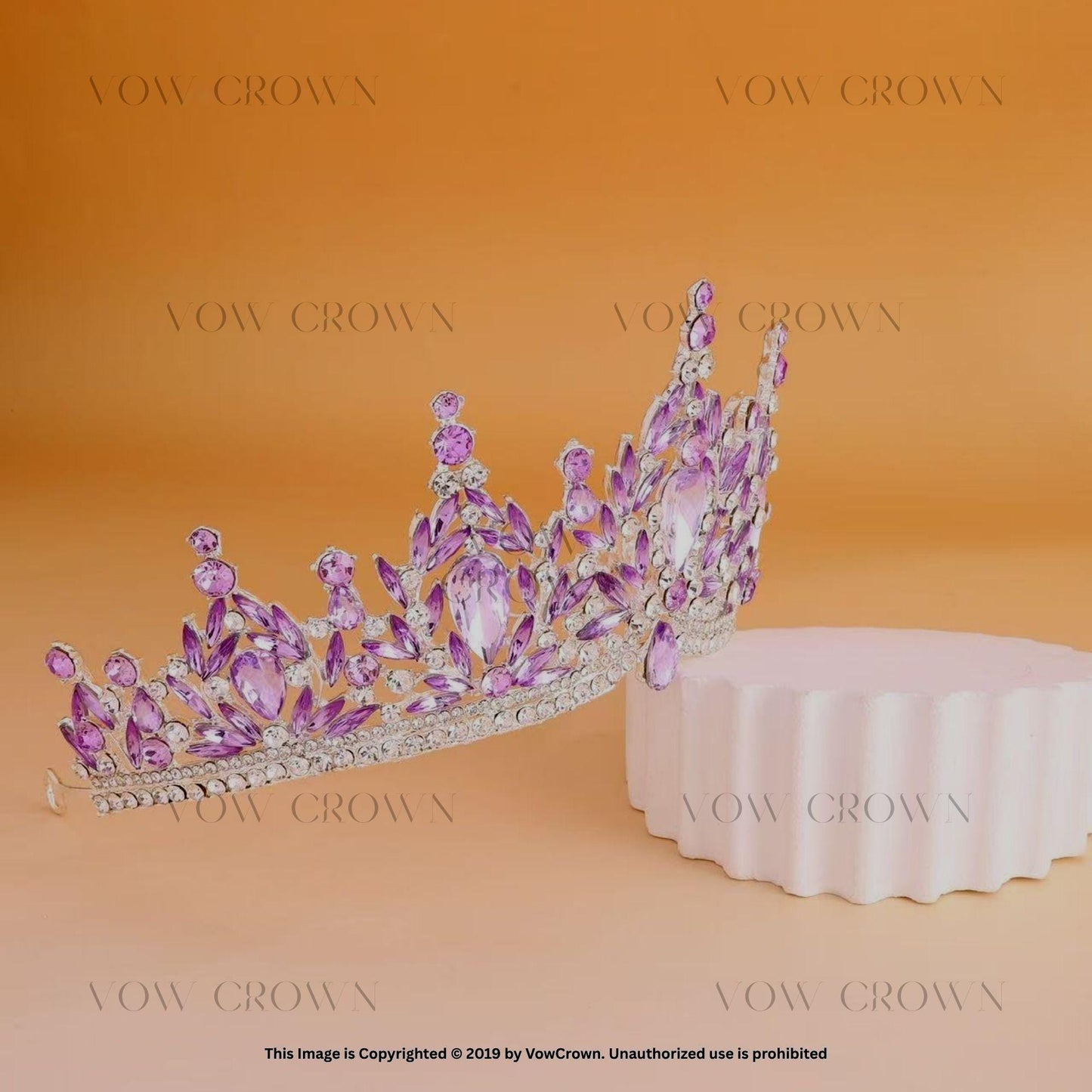 Silver Lavender Crystal Tiara: Purple Rhinestone Wedding Crown