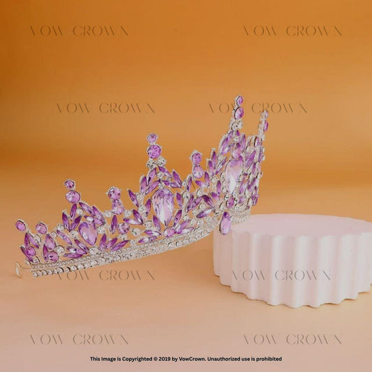 Silver Lavender Crystal Tiara: Purple Rhinestone Wedding Crown