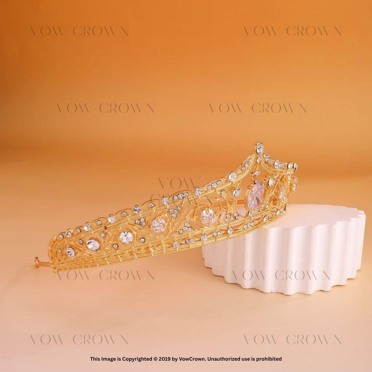 Gold Princess Tiara: Rhinestone Wedding Crown, Royal Headpiece