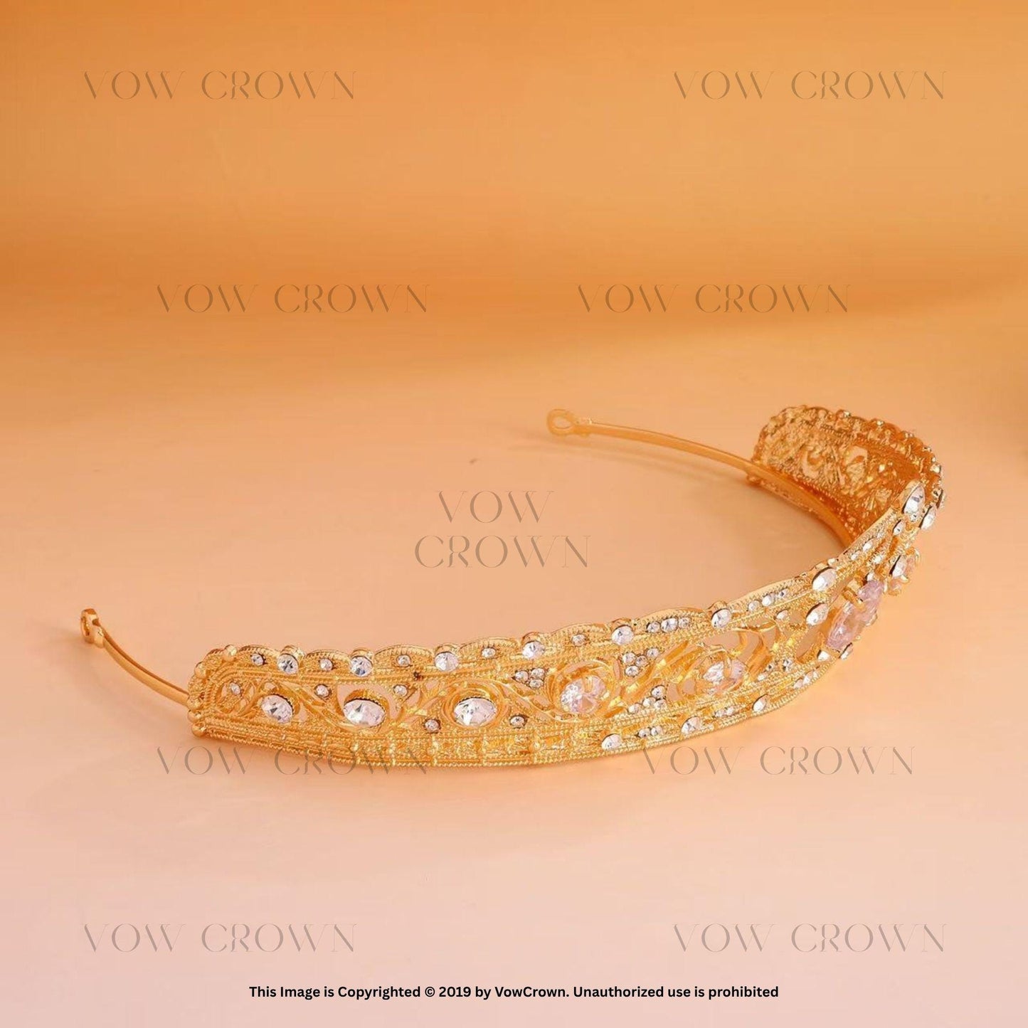 Gold Princess Tiara: Rhinestone Wedding Crown, Royal Headpiece