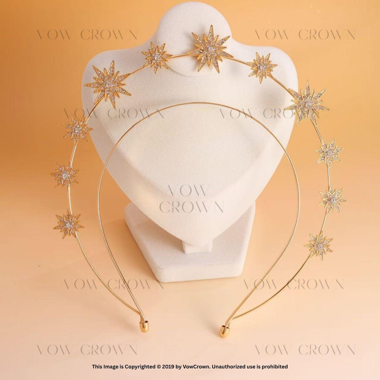 Gold Star Rhinestone Headband and Earrings: Celestial Bridal Set