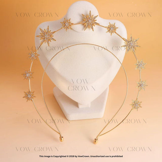 Gold Star Rhinestone Headband and Earrings: Celestial Bridal Set