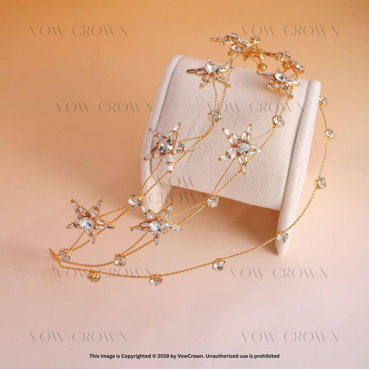 Handmade Gold Star Bridal Tiara: Baroque Crystal Celestial Crown