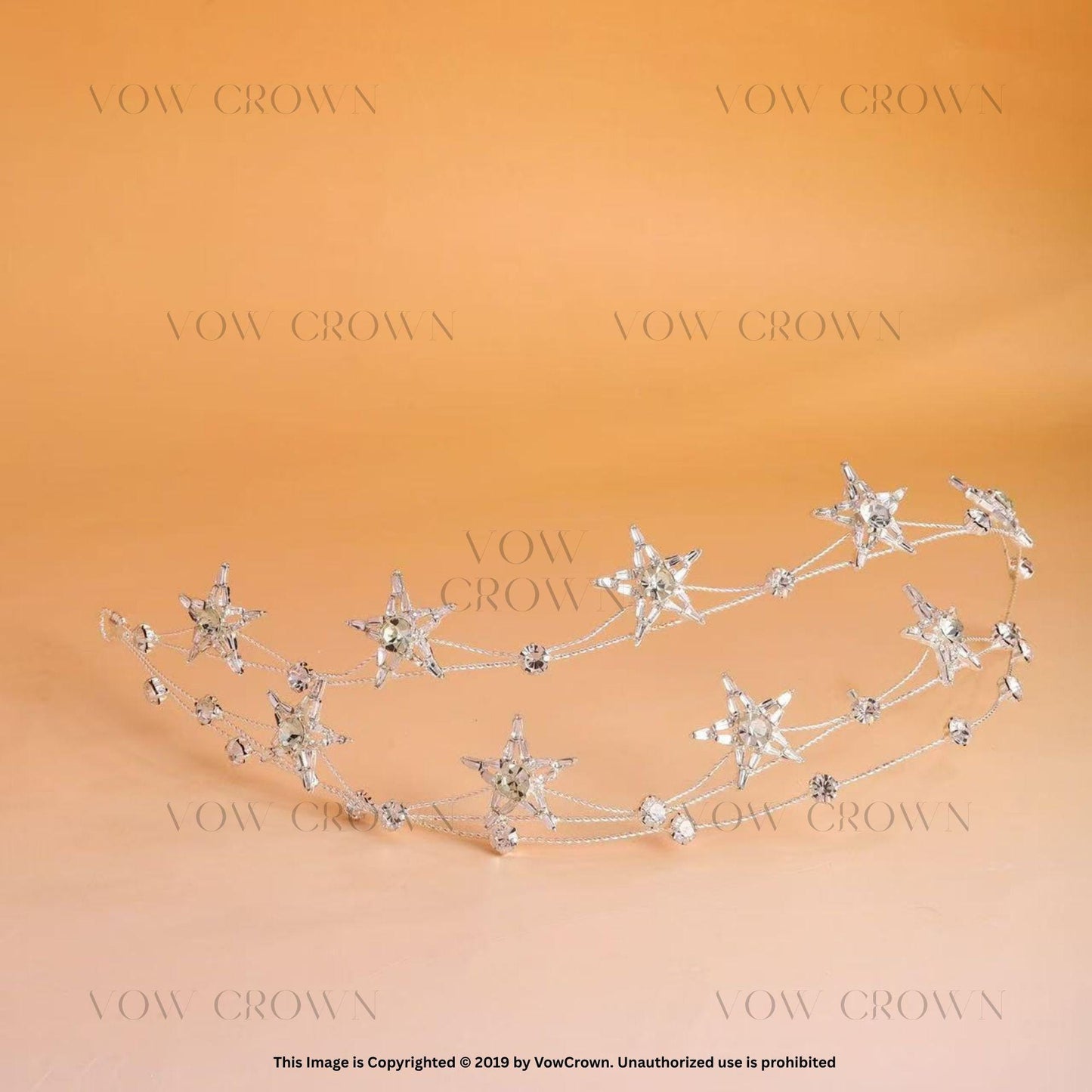 Silver Star Bridal Tiara: Celestial Rhinestone Crown Headpiece