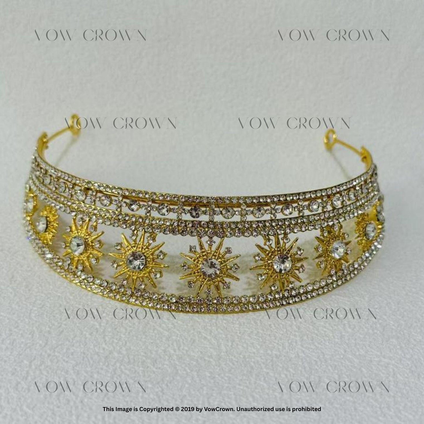 Gold Sunburst Crystal Tiara: Celestial Wedding Headpiece