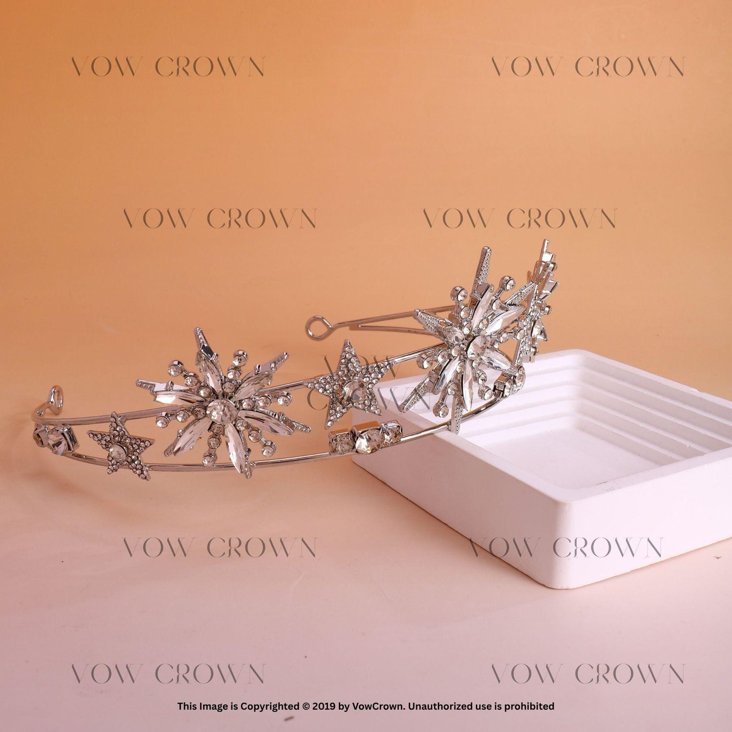 Silver Starburst Tiara: Crystal Celestial Wedding Crown