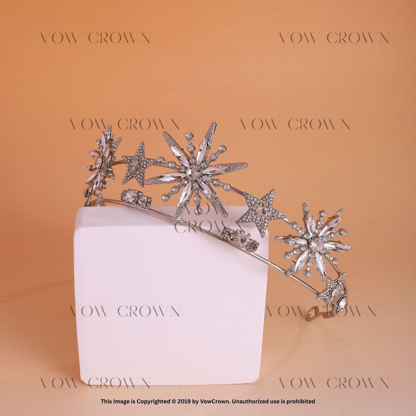 Silver Starburst Tiara: Crystal Celestial Wedding Crown