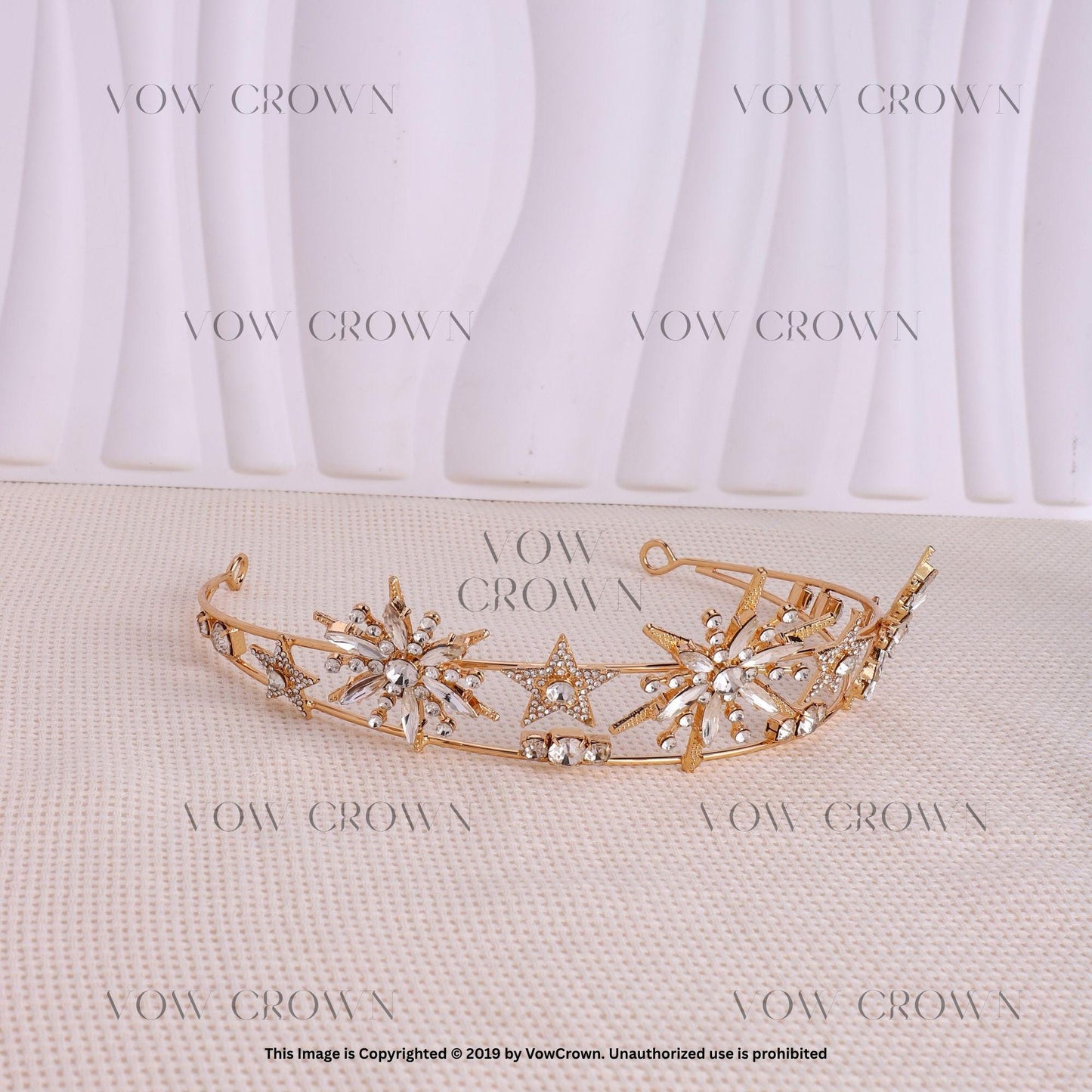 Gold Starburst Crystal Tiara: Celestial Wedding Crown