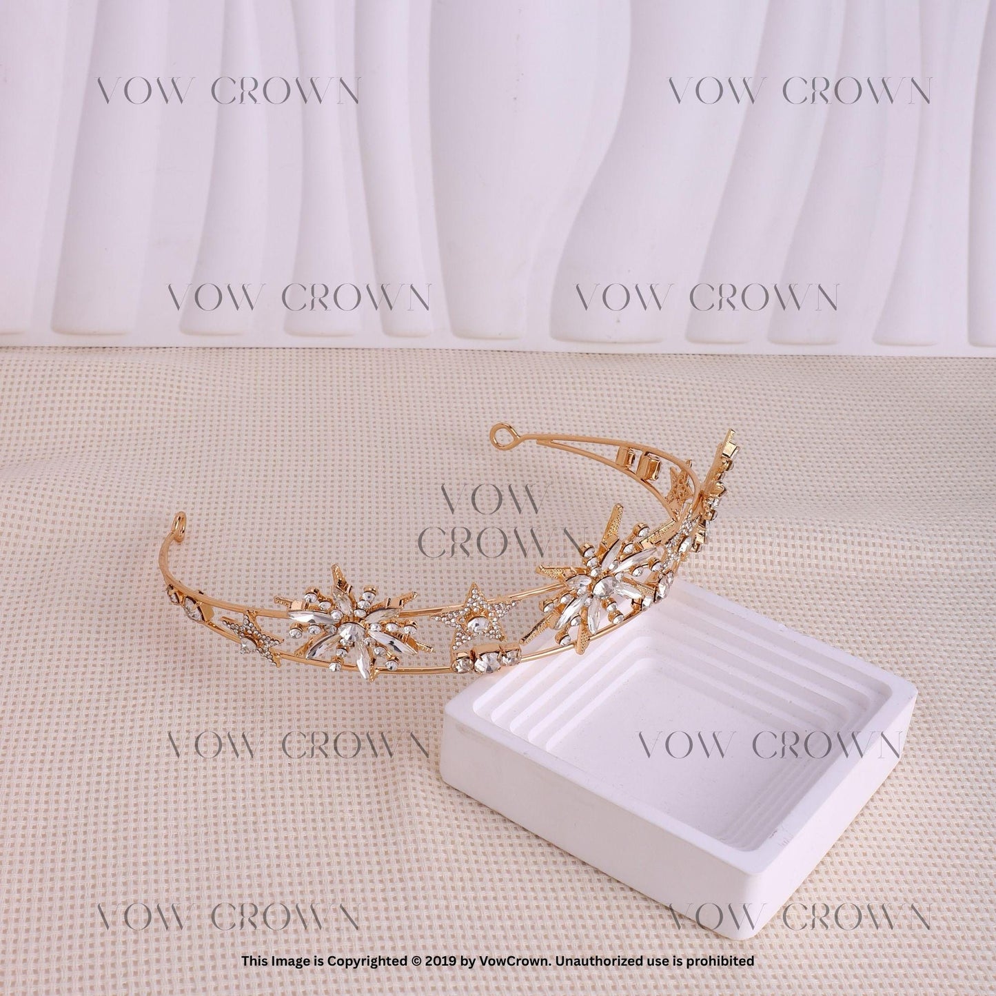 Gold Starburst Crystal Tiara: Celestial Wedding Crown