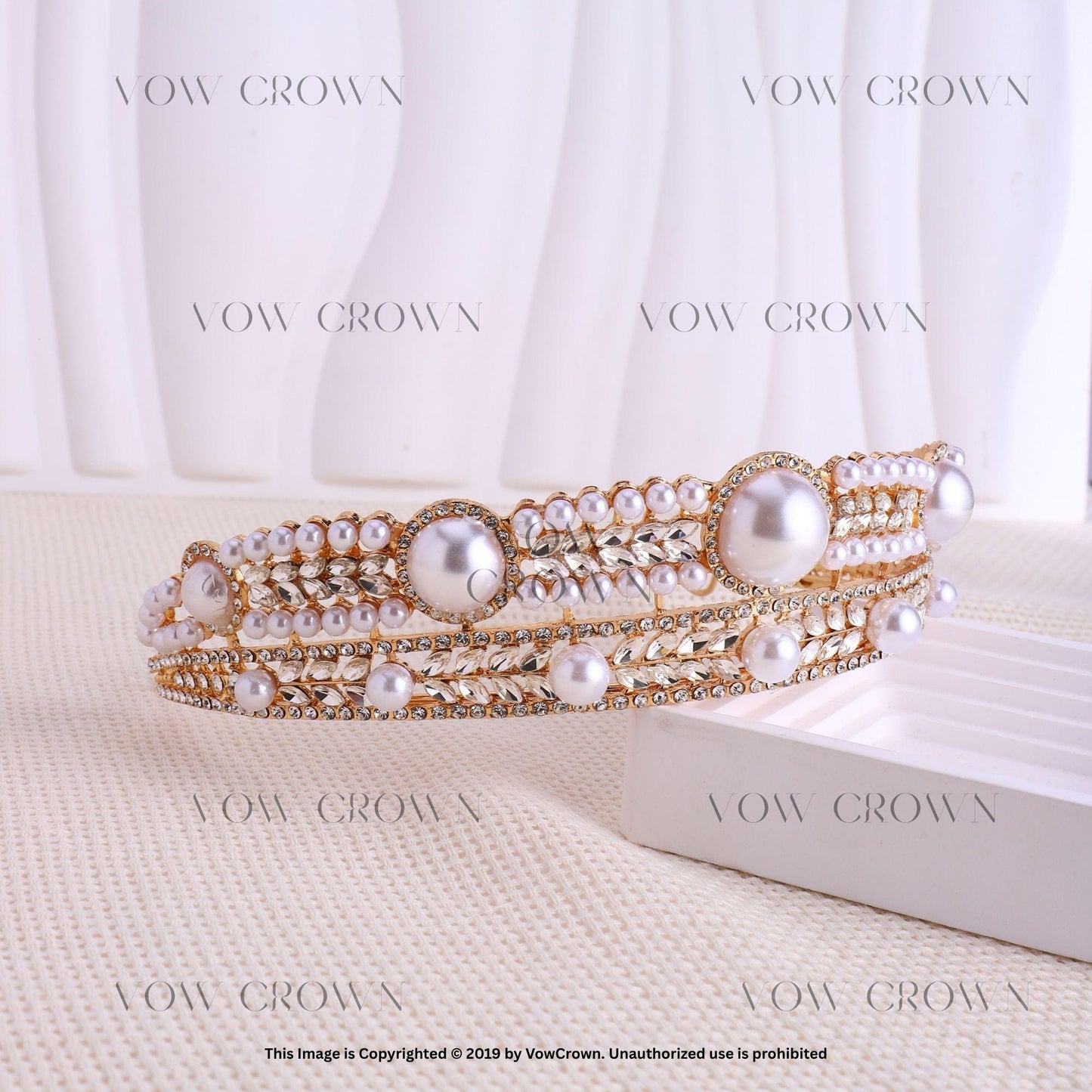 Gold Pearl Bridal Tiara: Rhinestone Wedding Crown