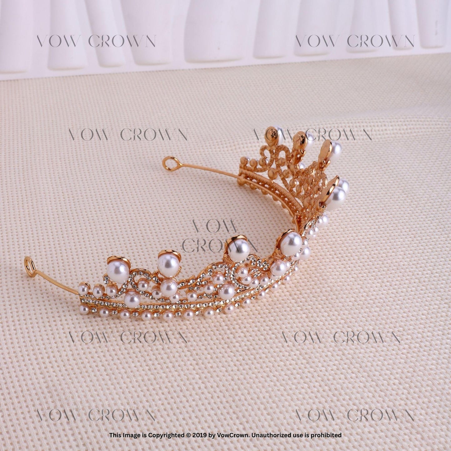 Gold Baroque Pearl Wedding Tiara: Rhinestone Bridal Crown