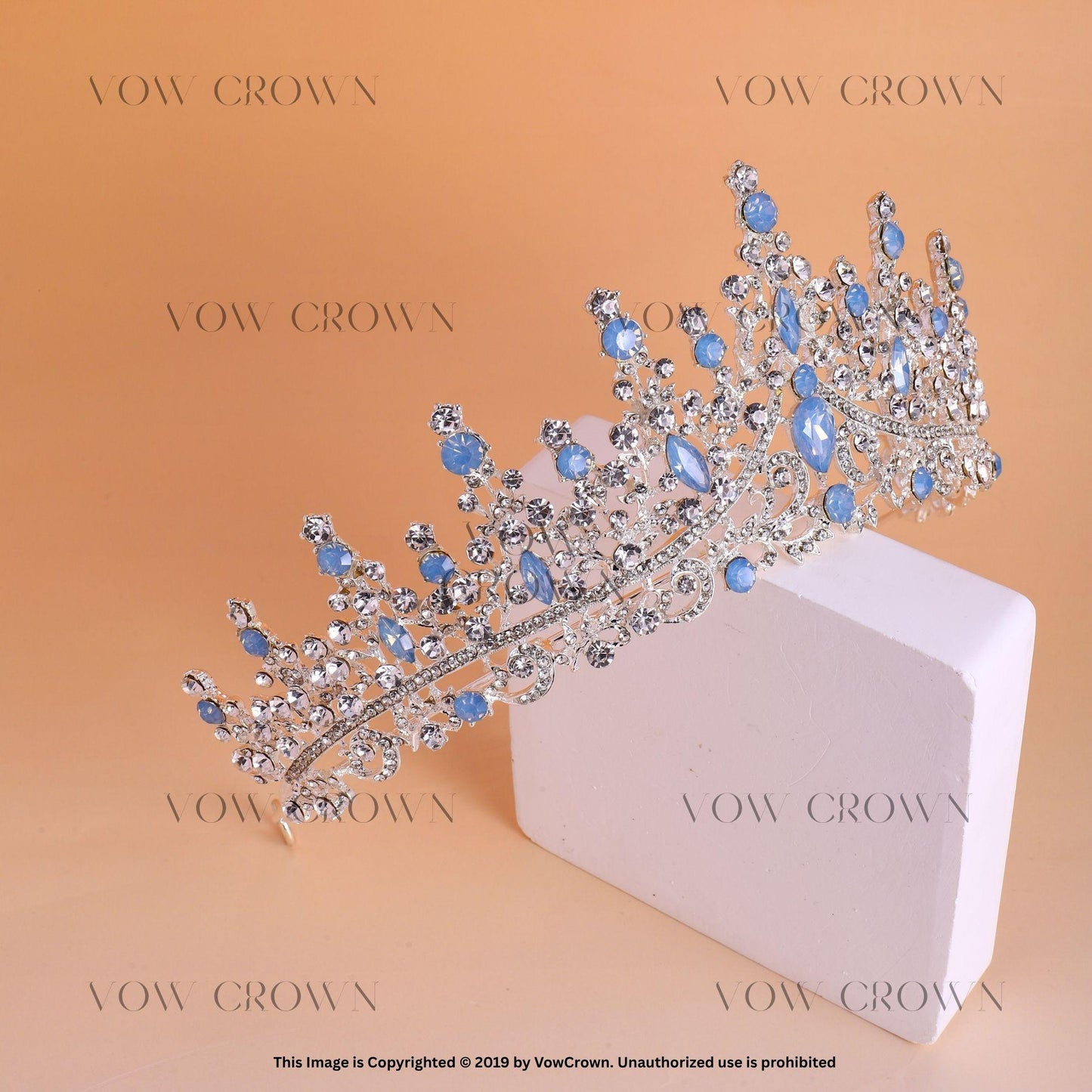 Blue Crystal Silver Tiara Jewelry Set: Bridal Rhinestone Accessories