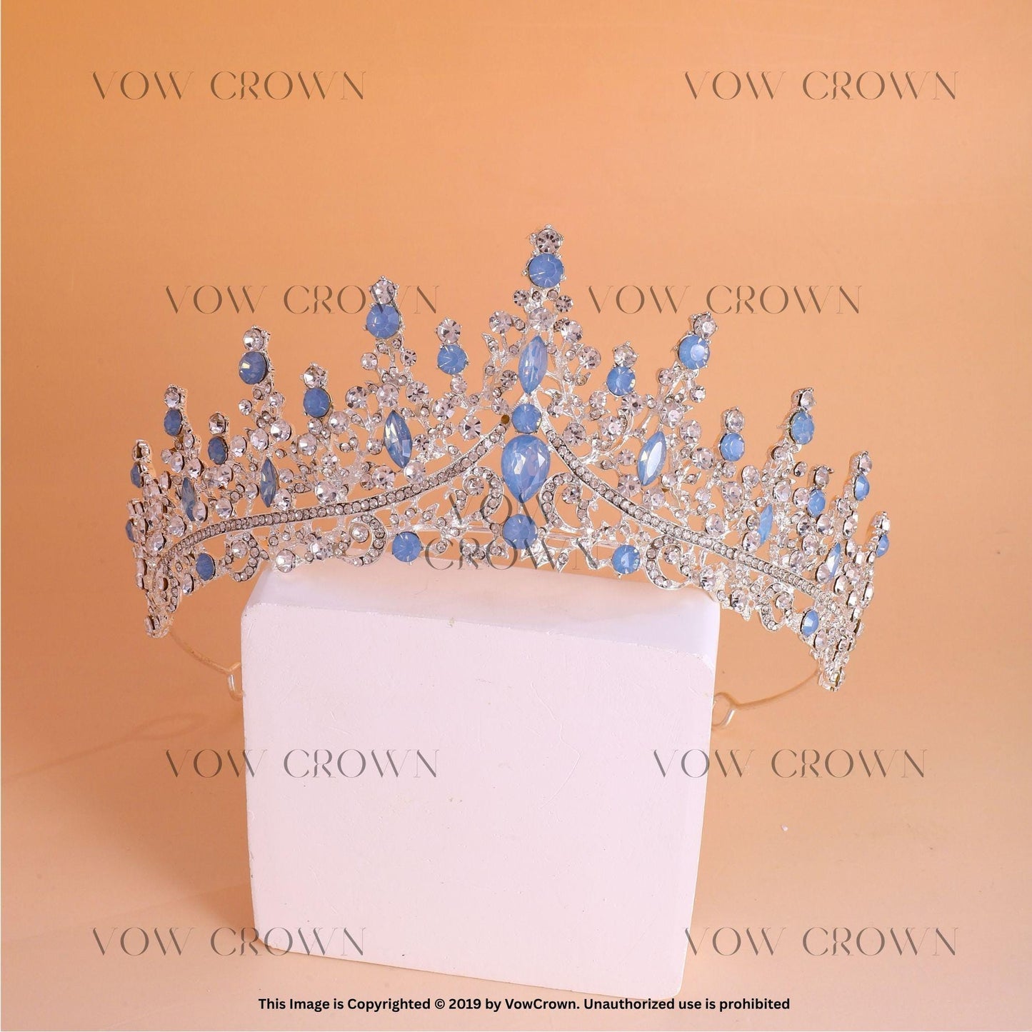 Blue Crystal Silver Tiara Jewelry Set: Bridal Rhinestone Accessories