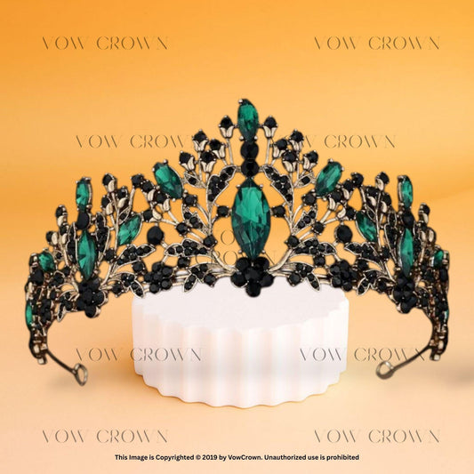 Green Gothic Tiara: Black Leaf Crystal Crown, Baroque Headpiece