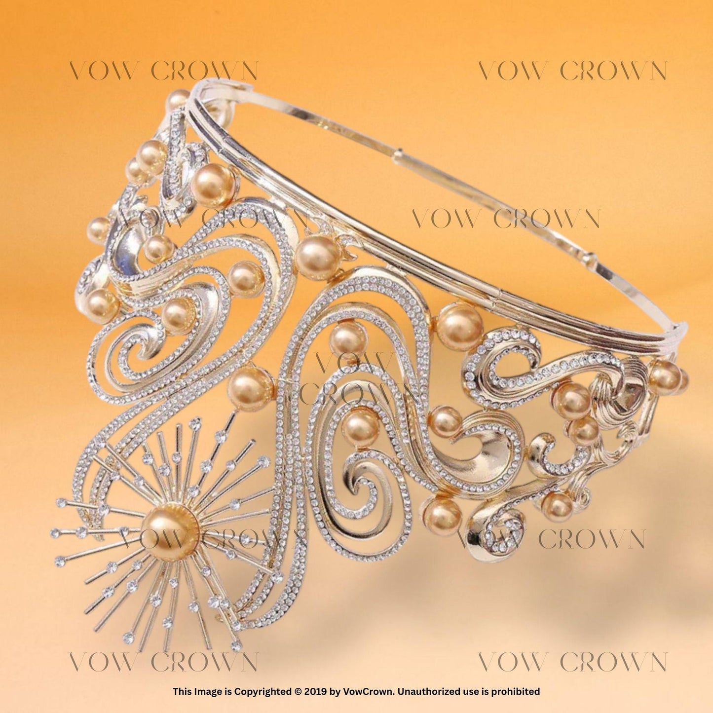 Golden Sunburst Pearl Crown: Celestial Goddess Tiara
