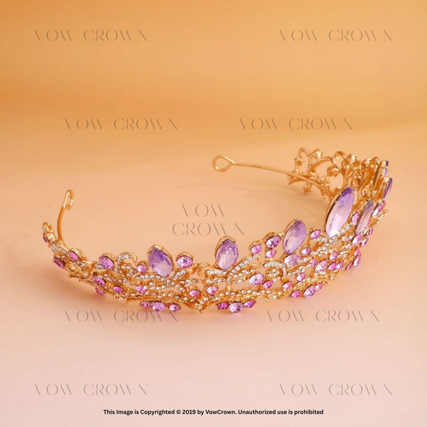 Lavender Crystal Tiara: Gold Princess Queen Crown Headpiece