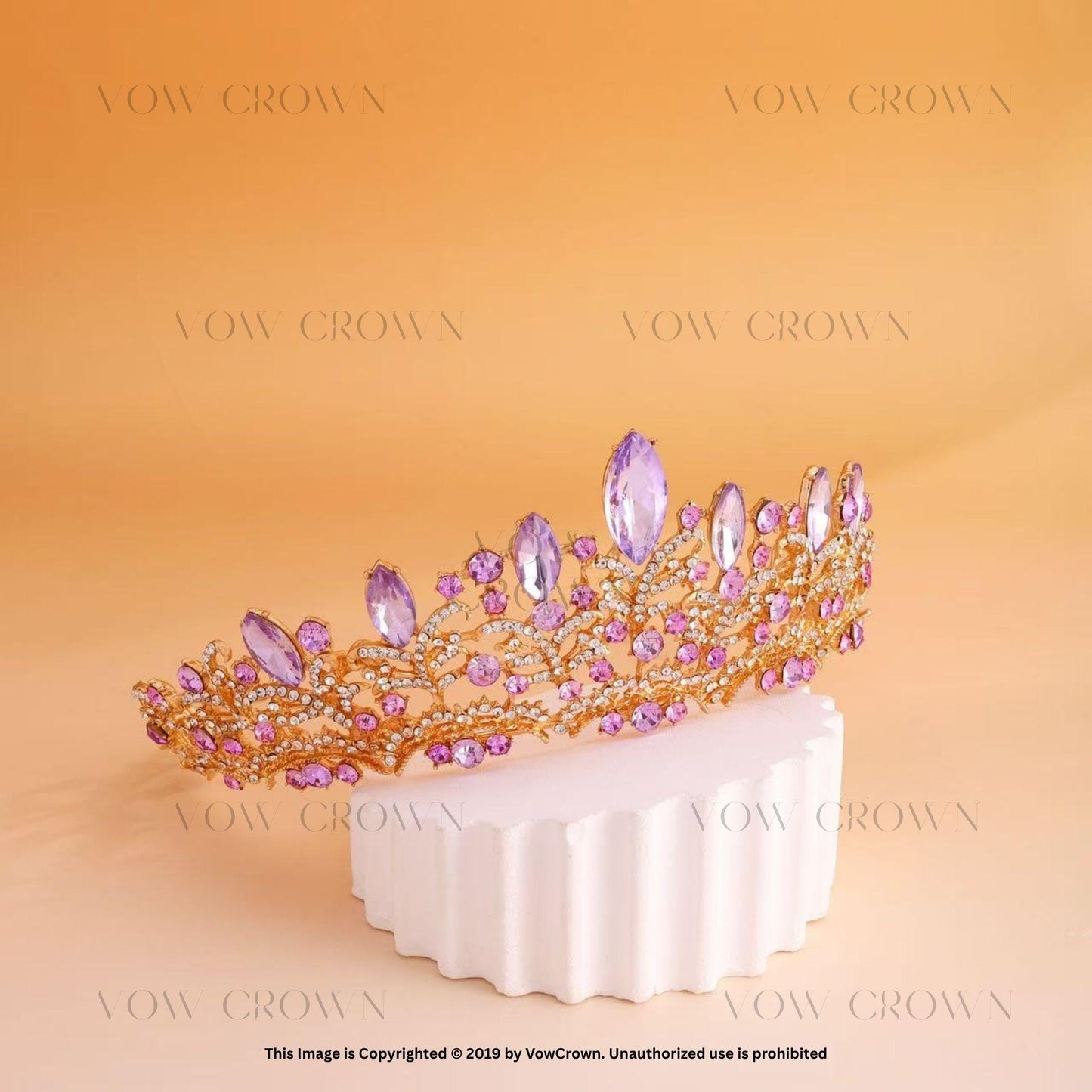Lavender Crystal Tiara: Gold Princess Queen Crown Headpiece