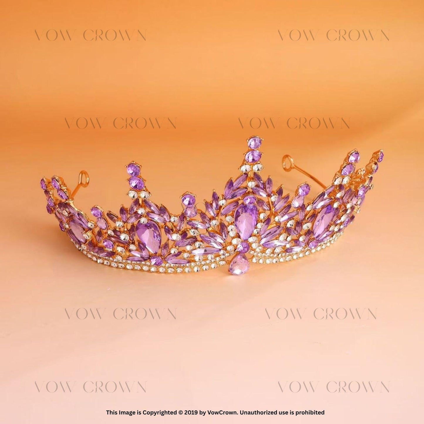 Luxury Lavender Crystal Rhinestone Crown: Gold Queen Tiara