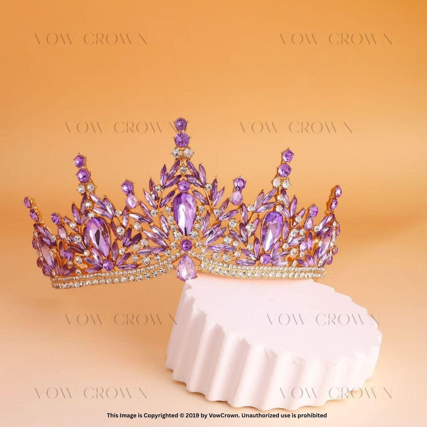 Luxury Lavender Crystal Rhinestone Crown: Gold Queen Tiara