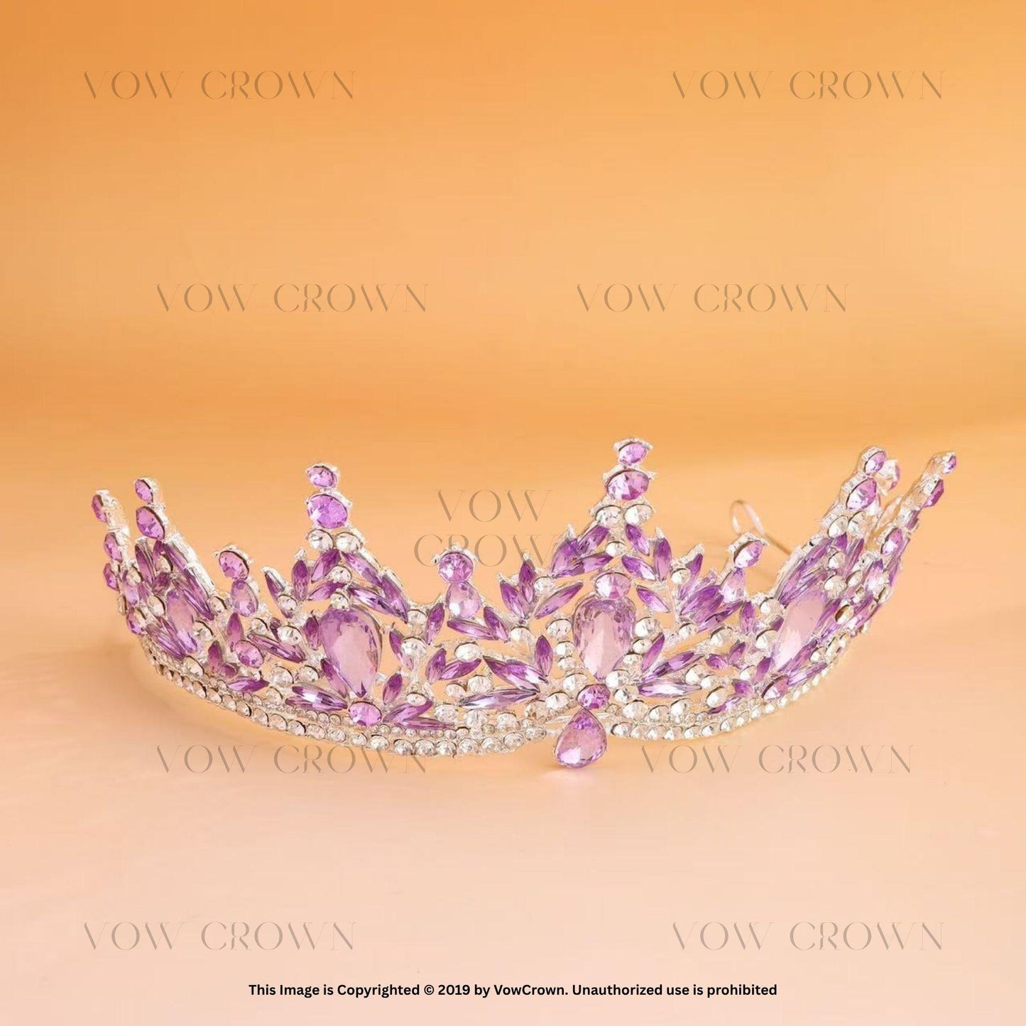 Silver Lavender Crystal Tiara: Purple Rhinestone Wedding Crown