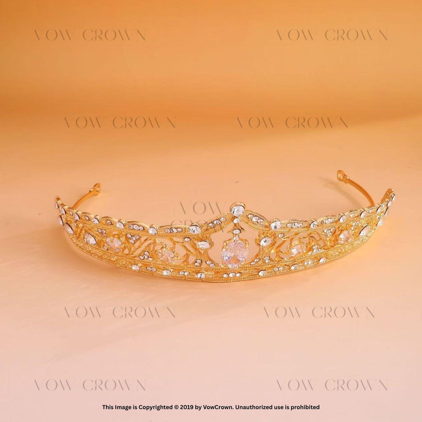 Gold Princess Tiara: Rhinestone Wedding Crown, Royal Headpiece
