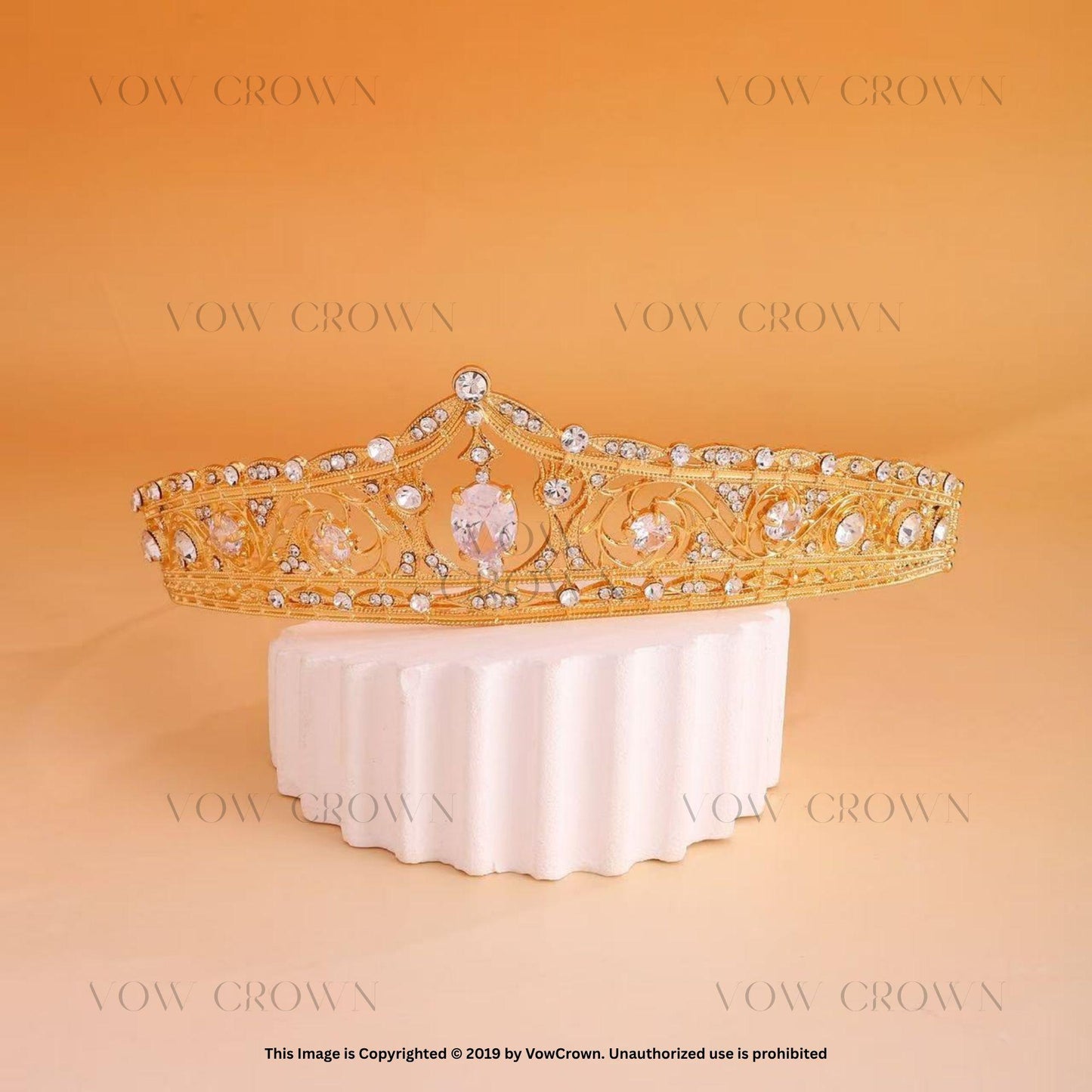 Gold Princess Tiara: Rhinestone Wedding Crown, Royal Headpiece
