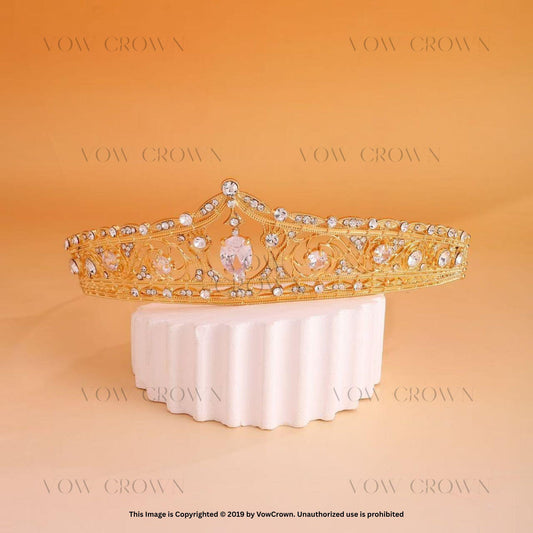 Gold Princess Tiara: Rhinestone Wedding Crown, Royal Headpiece
