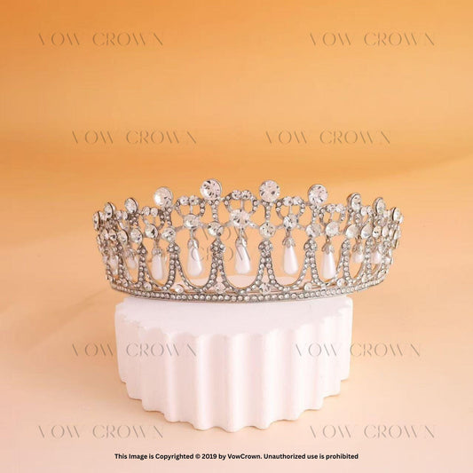 Silver Pearl Wedding Tiara: Rhinestone Bridal Crown, Vintage Style