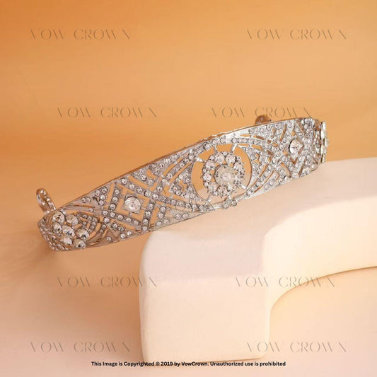 Silver Rhinestone Tiara: Vintage Art Deco Bridal Pageant Crown